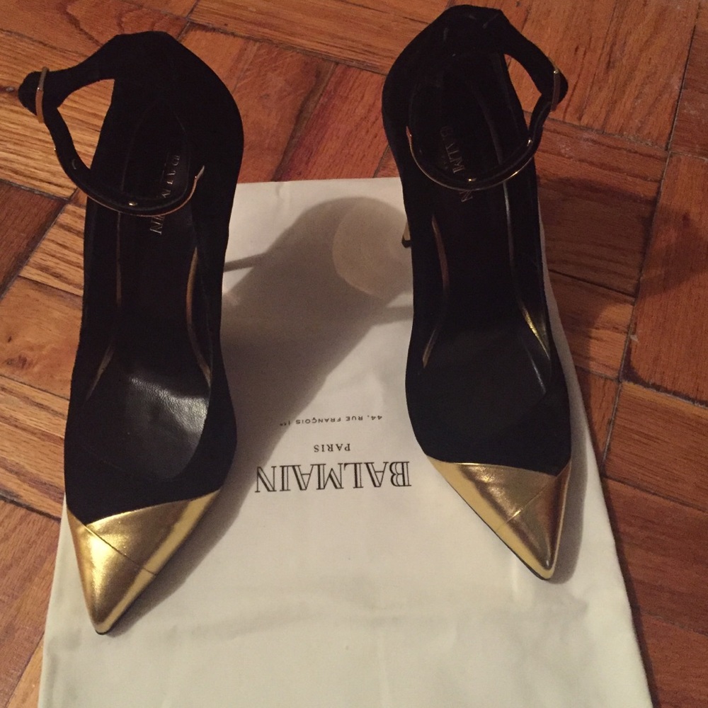 Balmain black & Gold fabric pumps